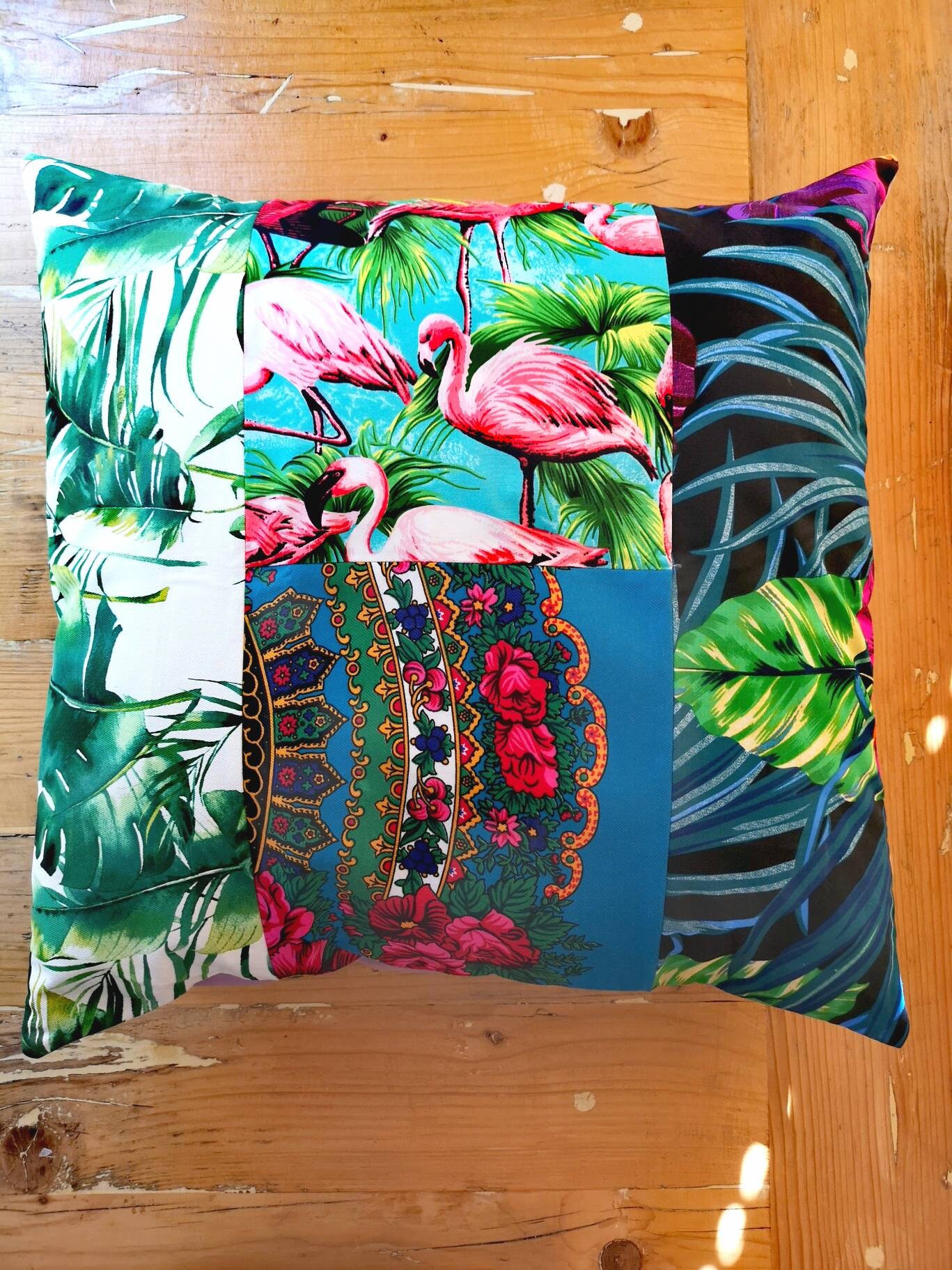 Hand made cushion cover made with upcycled pieces of fabric Etsy