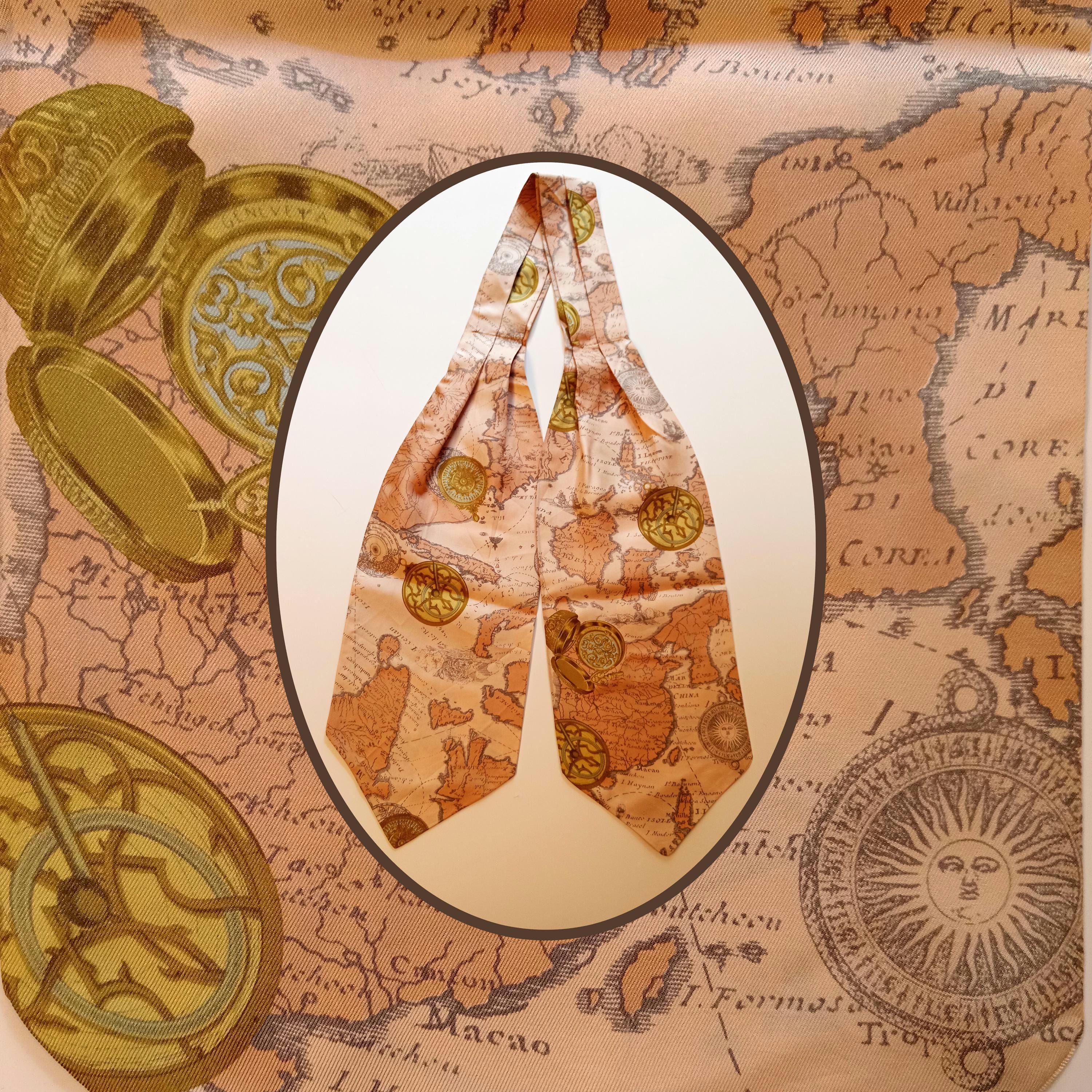 Ascot cravat made in Italy. Silk scarf. Pattern with old maps in powder pink. Italian ascot. Geographic maps gold compass. Men's gift. Day tie.