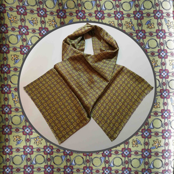 Scarf by Renato Balestra.  Signed silk foulard. Geometric motif acid green. Vintage italian tie. Men's eveningwear. Italian silk scarf.