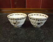 Pair First Period Worcester Wrythen Fluted Tea Bowls - Circa 1775