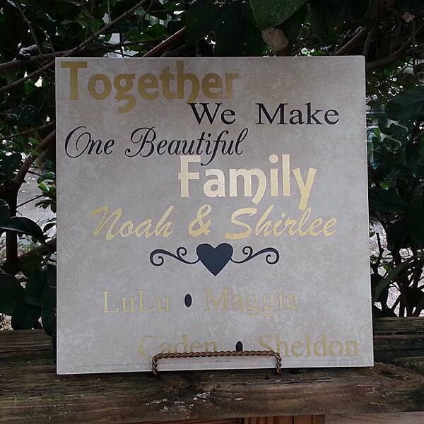 Blended Family Sign - Tile sign - Personalized Family Sign -  Wedding Gift