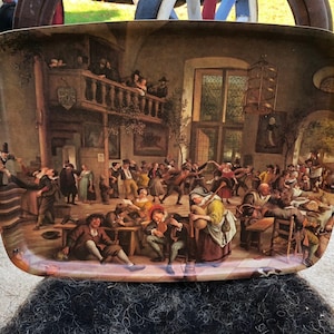 Mullerhof fibreglass vintage serving tray knee tray made in France 1970s  medieval drunken pub scene fabulous detail