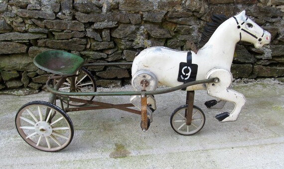 Vintage Soviet Pedal Horse Car, Child's Toy, 1950s Steel and Tin