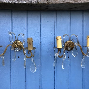 French Crystal Wall Sconces: Louis Philippe Style Twin Arm Lights