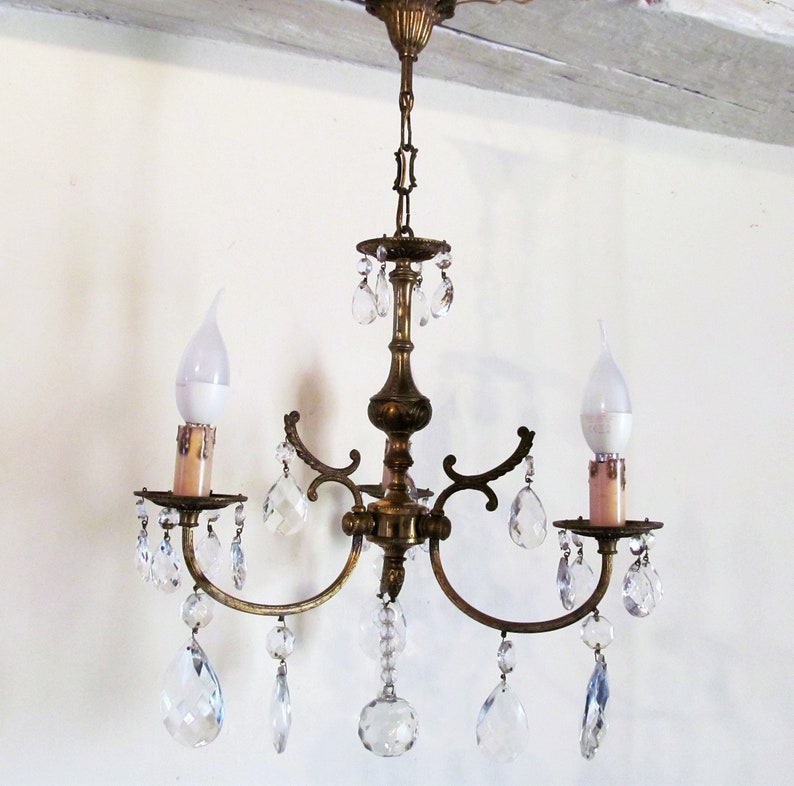 Elegant French vintage 3 light security f branch In a popularity crystal chandelier
