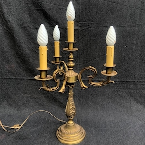 Vintage French Brass Table Lamp: Louis XVI Style, 4-Branch C1950s