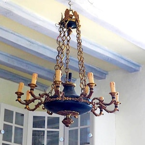 Huge French Empire 10 branch 11 light chandelier in bronze and brass for easy restoration C1950S very special light fitting