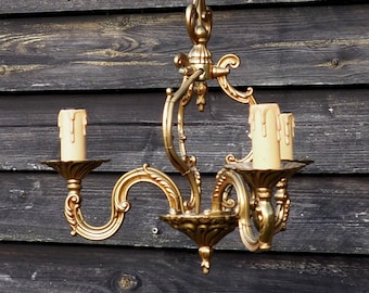 Elegant Vintage French Cage Chandelier: Bronze & Brass 3-Branch Ceiling Light