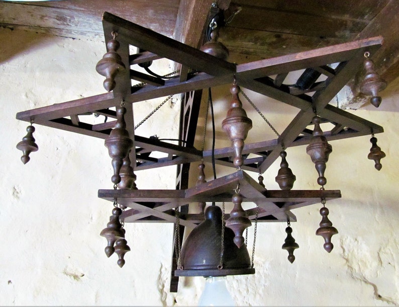 Vintage synagogue star of David Jewish light fitting for wall or column mount