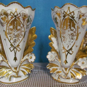 Antique Parisian Porcelain Wedding Vases: Gilded Floral Pair, Late 19th Century