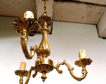 French vintage Louis xv bronze 3 branch chandelier vintage timeless elegance