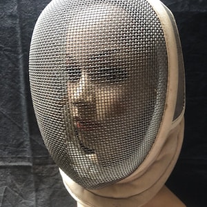 Vintage French fencing mask  with partial neck protection made of metal openwork mesh Paris