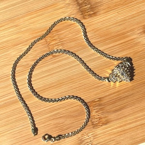 14K Solid Yellow Gold Pendant Necklace, 14k Gold Wheat Chain, Gold CZ Pendant Necklace, Vintage 14k Gold Jewelry, Spiga Link Chain Gold