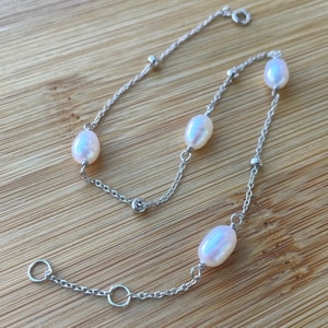 Silver Pearl Anklet, Freshwater Pearl Anklet 10 Inches, Adjustable Ankle Bracelet for Women, Sterling Silver Chain Anklet, White Pearl Jewel