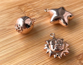 Rose Gold Sun Star Ball Charm Set, Boho Jewelry, Astrology Pendant, Celestial Charms, Friendship Jewelry, For Bracelet Charms, For Necklace