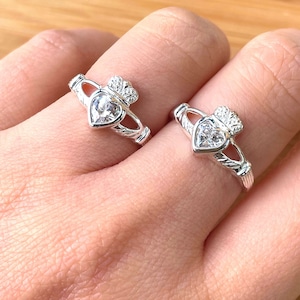 Sterling Silver Claddagh Ring for Women, CZ Ring, Irish Promise Ring, Claddagh Jewel, Celtic Ring, Dainty Ring, Stackable Ring, Unique Gift