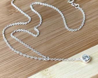 Sterling Silver Lariat Necklace for Women, Wedding Bridesmaid Gift, Bridal Y Necklace, Cubic Zirconia Jewelry, Diamond Lariat Necklace