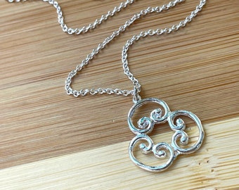 Sterling Silver Flower Pendant Necklace, Swirl Necklace, Best Friend of 3 Necklace, Three Sisters Necklace, Dainty Necklace, Christmas Gift