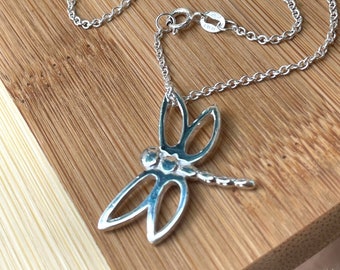 Sterling Silver Dragonfly Necklace, Animal Charm, Nature Jewelry, Gardening Dragonfly, Summer Necklace, Dragonfly Jewelry, Birthday Gift
