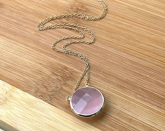 Rose Quartz Crystal Necklace,  Healing Crystal Necklace, Rose Quartz Pendant Gold, Unique Gift Ideas, Gift for Sister, Minimalist Necklace