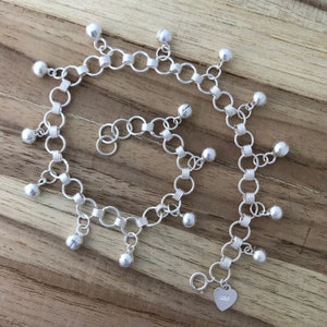 Silver Bells Anklet, Jingle Bell Anklet, Sterling Silver Anklet for Women, Belly Dancer Jewelry, Boho Anklet, Hippie Ankle Bracelet 10 Inch