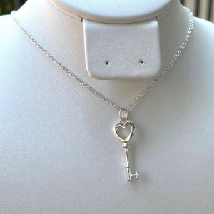 Heart Key Necklace, Sterling Silver Key Necklace, Key Pendant Necklace, Key Jewel, Dainty Necklace, Layered Necklace, Birthday Gift for Her