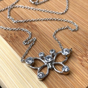 Sterling Silver Butterfly Necklace, Cubic Zirconia Pendant Necklace, Open Butterfly, Animal Jewel, CZ Stones, Christmas Gift, Birthday Gift