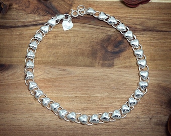 Heart Chain Anklet, Sterling Silver Boho Anklet, Ankle Bracelet for Women 10 Inches, Friendship Ankle Bracelet, Gift for Mom, Beach Anklet