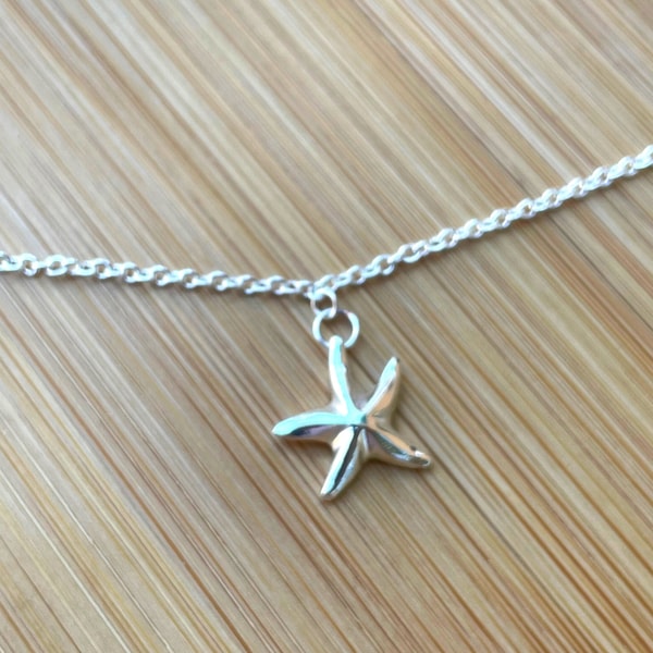 Starfish Anklet, Sterling Silver Star Anklet, Sea Star Charm, Layered Anklet Silver, Minimalist Anklet, Silver Chain 10 Inch, Ankle Bracelet