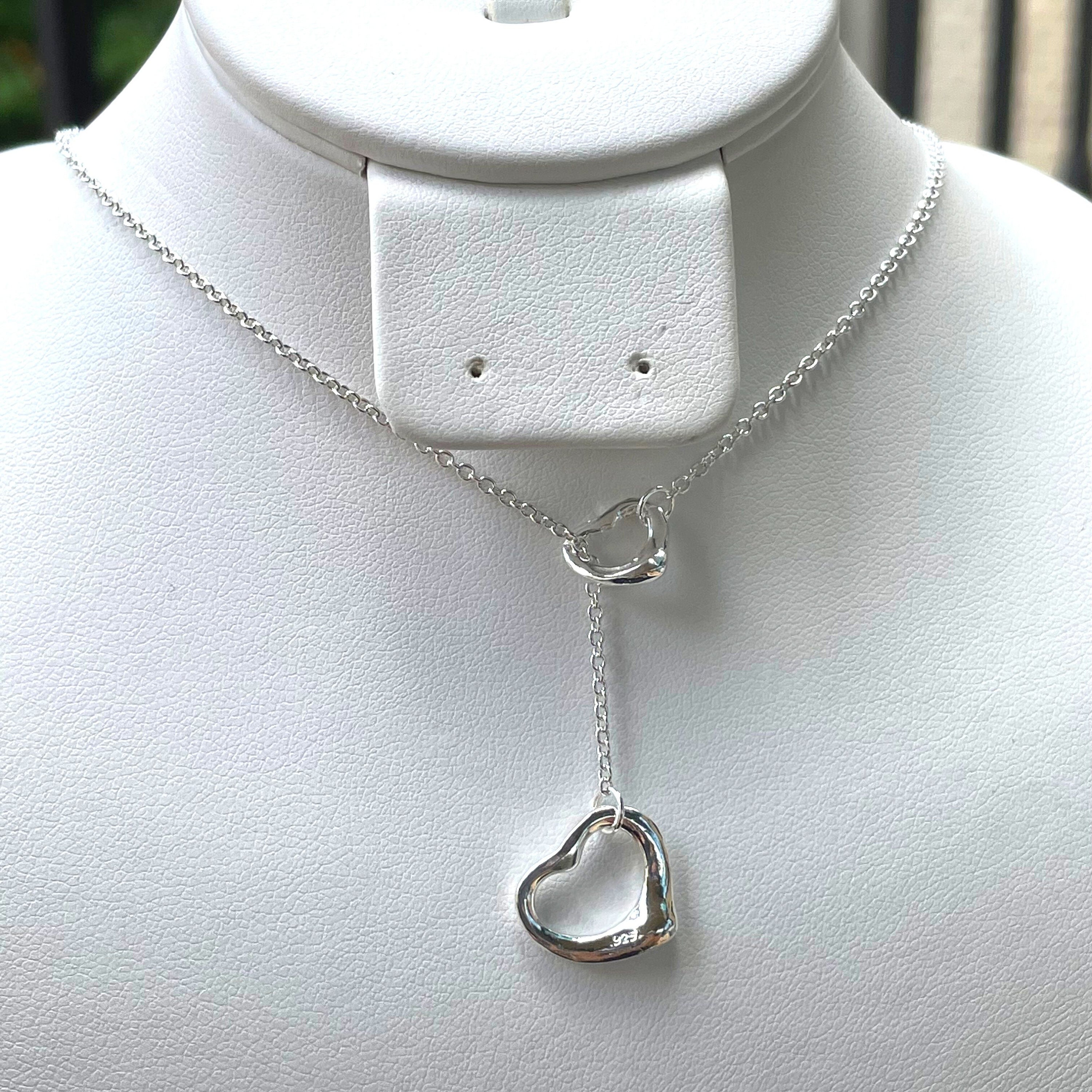 Heart Lariat Necklace Sterling Silver Necklace Heart Drop | Etsy
