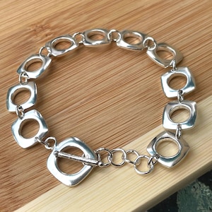 Sterling Silver Toggle Bracelet, Chunky Chain Bracelet, Statement Bracelet for Women, Adjustable Bracelet, Birthday, Solid Silver Bracelet
