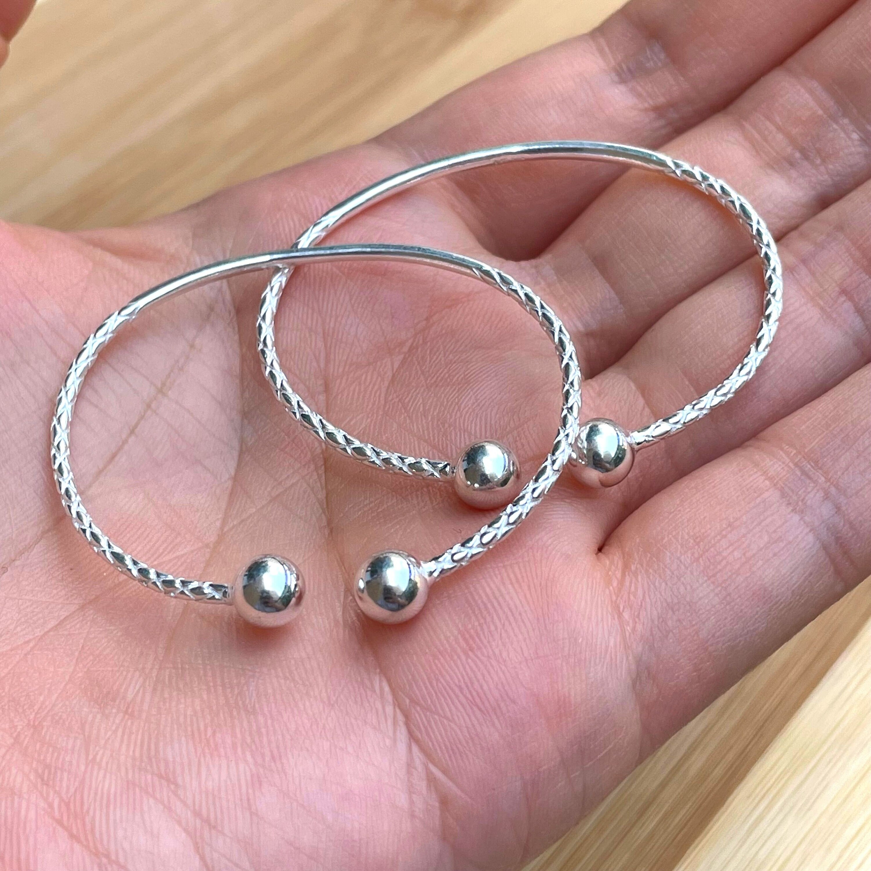 アクセサリー Italy 925 balls cuff bangle Italian Designer Silver, Gorgeous Flexible Open Cuff Bangle