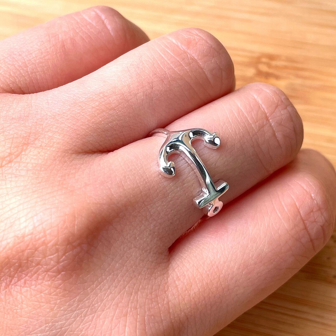 Silver Anchor Ring, Dainty Anchor Ring Size 6, Sterling Silver Ring