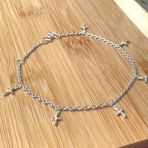 Sterling Silver Cross Anklet, Cross Ankle Bracelet for Women, Charm Anklet,  Chain Anklet, Dainty Anklet, Christian Anklet, Religious Anklet