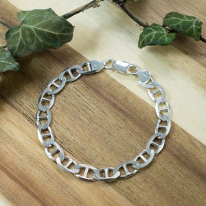 Sterling Silver Mariner Chain, Flat Mariner Chain, Solid Silver Bracelet, Anchor Mariner Bracelet, Ankle Bracelet, Stocking Stuffer Women