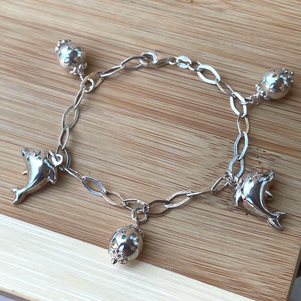 Dolphin Bracelet Sterling Silver Charm Bracelet Chunky Chain - Etsy