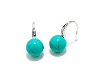 Sterling Silver Turquoise Dangle Earrings, Natural Turquoise, Blue Turquoise Drop Earrings, Turquoise Jewelry, Birthday Gift, Boho Earrings