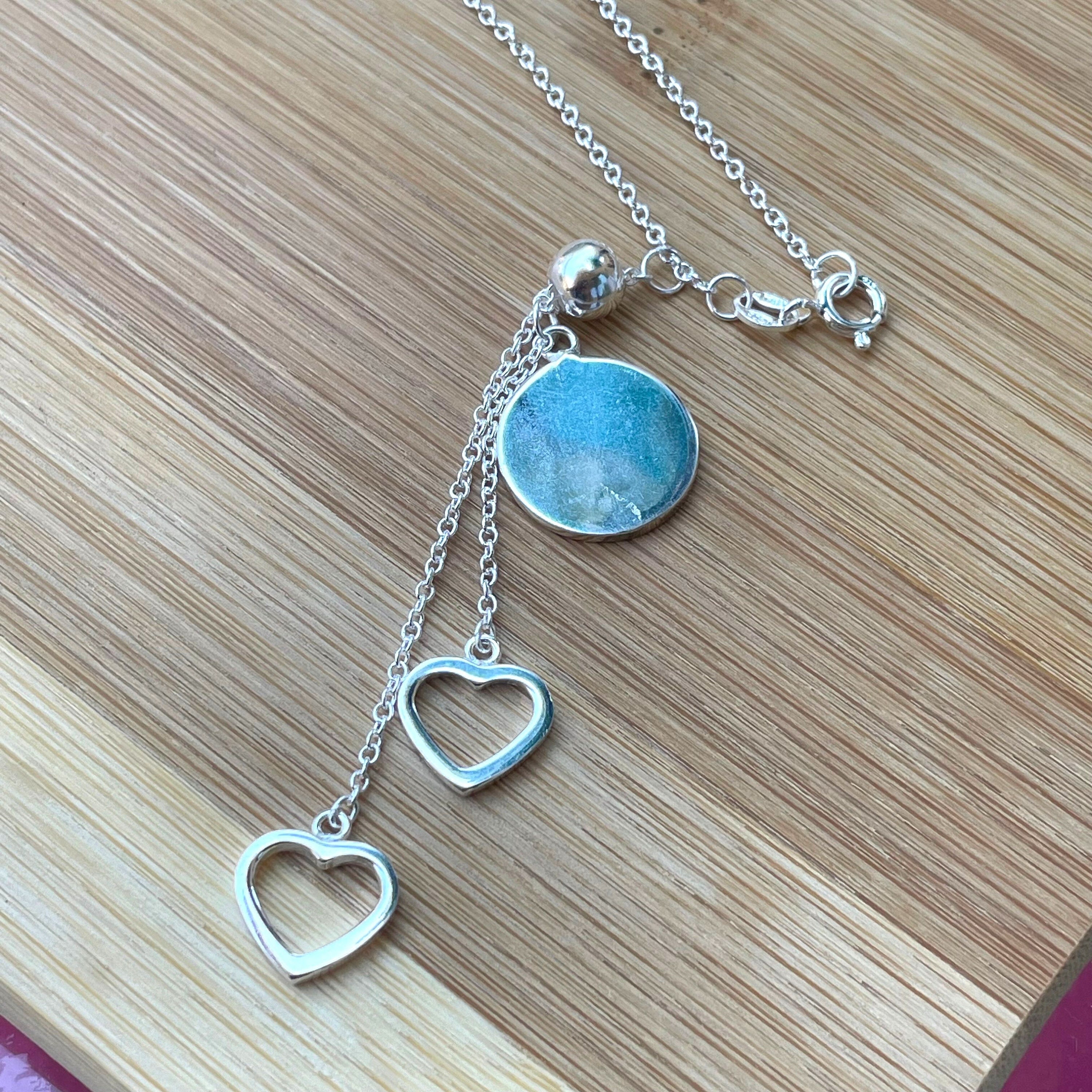 Sterling Silver Drop Necklace Heart Drop Necklace Double Etsy