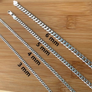 Men&#39;s Curb Chain, SOLID 925 Sterling Silver Chain Necklace, Curb Link Chain, Cuban Necklace, For Women, Thick Chain, For Husband, 3mm to 6mm