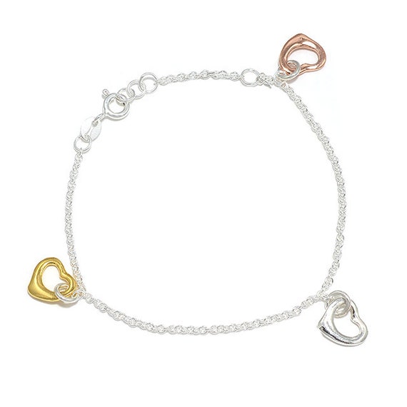 Heart Bracelet Sterling Silver Gold Charm Bracelet Rose Gold Etsy