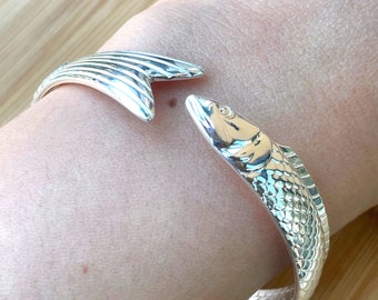 Silver Fish Bracelet, Fish Bangle for Women, Open Cuff Bracelet Silver, Pure Silver Bracelet, 999 Silver Jewel, Koi Fish Bracelet, Gift Idea