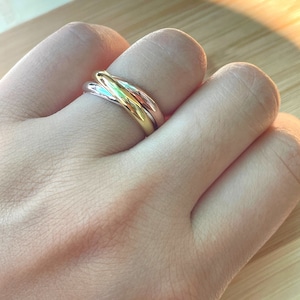 Three Tone Rolling Ring, Women&#39;s Spinning Ring, Russian Ring, Rose Gold, Interlocking Ring, Rolling Band, Christmas Gift, Stocking Stuffer