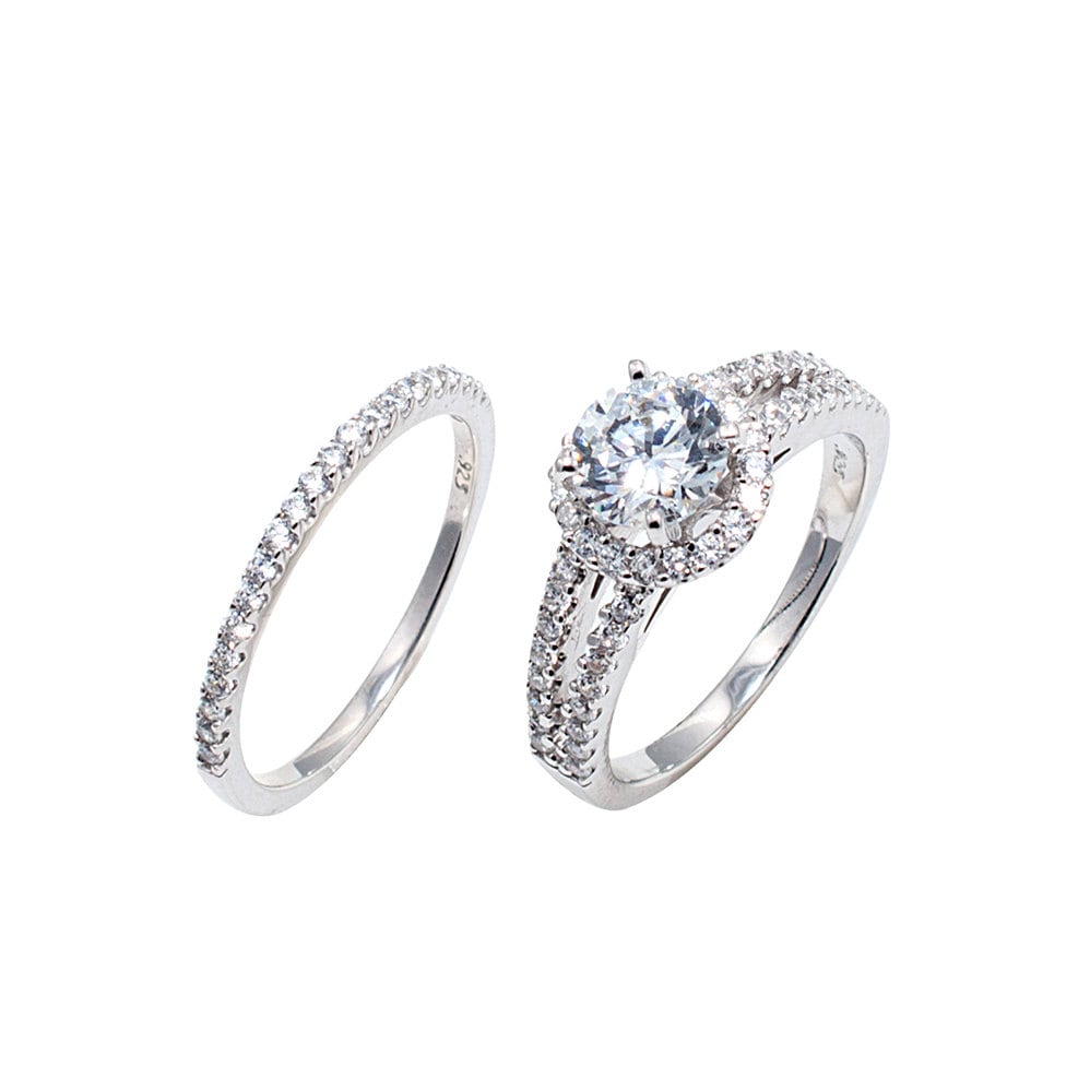 SIZE 7 Sterling Silver Engagement Ring Set Bridal Wedding Etsy UK