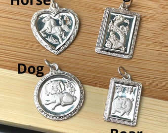 Chinese Zodiac Charm Necklace, Chinese Zodiac Animal, Lunar New Year Gift, Year of Pig, Year of Dog, Year of Horse, Birthday Gift for Her