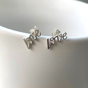 Love Stud Earrings, Sterling Silver Studs, Dainty Studs, Minimalist Earrings Women, Letter Earrings Studs, Valentine&#39;s Day Gift, Christmas