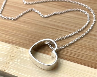 Sterling Silver Heart Pendant Necklace, Open Heart Necklace for Women, Heart Jewelry, Simple Heart, Pendant Necklace, Birthday Gift, Unique