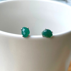 Birthstone Stud Earrings, Sterling Silver Gemstone Studs Earrings, May Birthstone Earrings, Blue Gemstone, Dainty Studs, Natural Jewelry