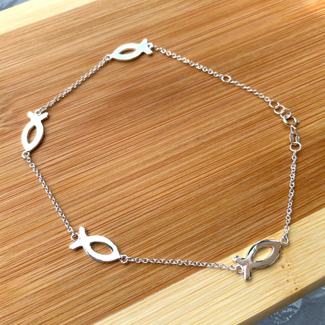 Fish Anklet, Christian Fish Jewelry 10 Inches, Ichthus Anklet, Fish Anklet for Women, Jesus Fish