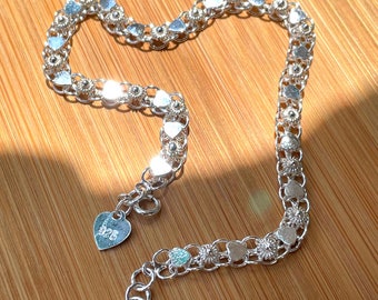 Sterling Silver Silver Boho Anklet, Hippie Ankle Bracelet, Heart Chain Anklet, Bohemian Anklet, Summer Anklet, Christmas Gift Mother in Law