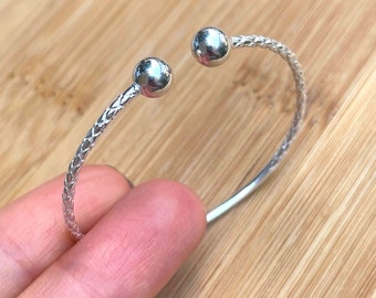 West Indian Sterling Silver Bangle, Ball Ends Bangle, Open